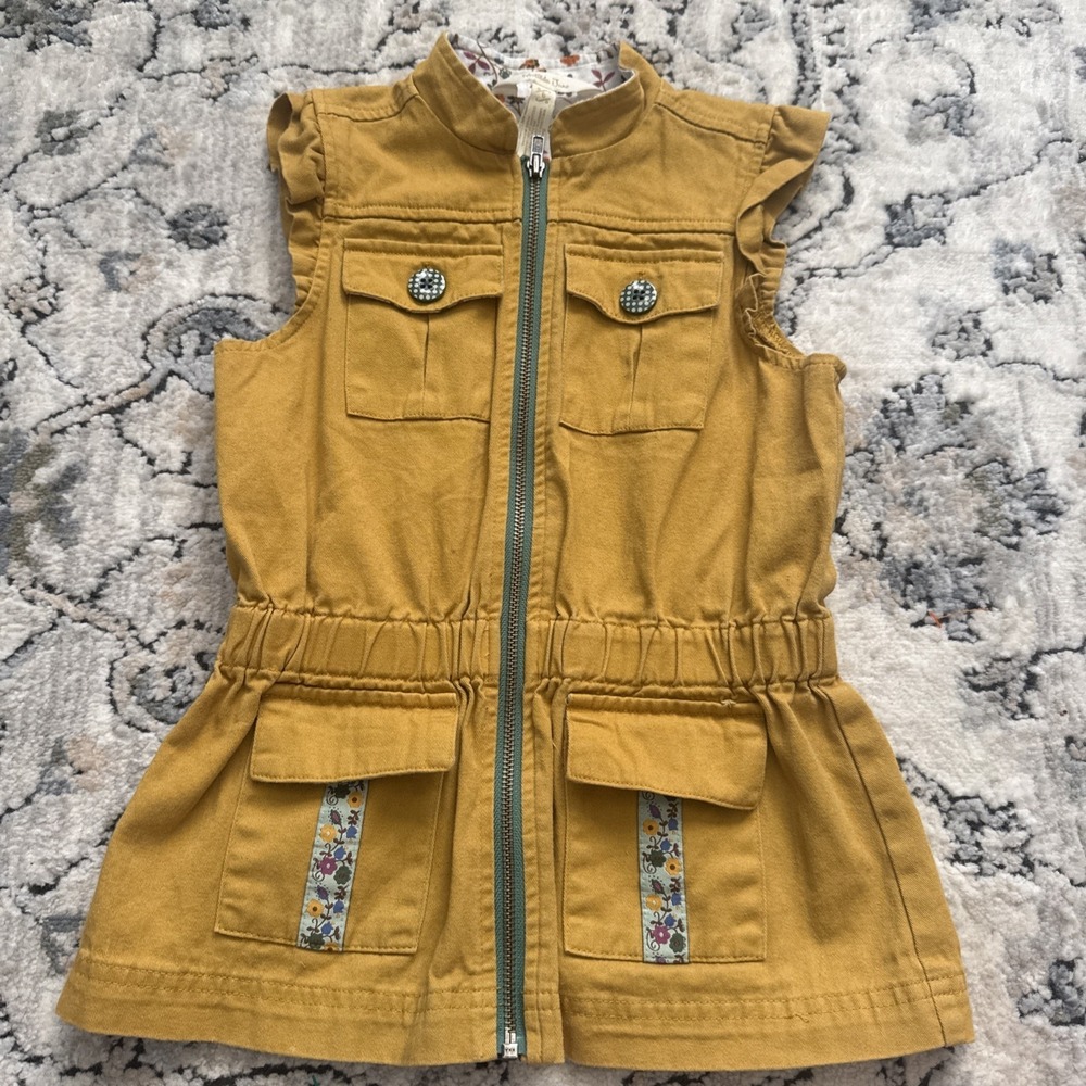 Matilda Jane Girls Vest Jacket Size 6 Yellow Polka Dot Peplum Button‎ Front